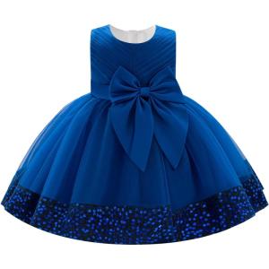 imageIDOPIP Toddler Flower Girl Dress Sequin Bowknot Pageant Wedding Princess Birthday Party Dresses Tulle Tutu Formal Ball Gown Royal Blue