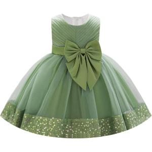imageIDOPIP Toddler Flower Girl Dress Sequin Bowknot Pageant Wedding Princess Birthday Party Dresses Tulle Tutu Formal Ball Gown Sage Green