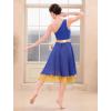 imageIDOPIP Metallic Color Block Praise Dance Overlay Dress for Women Asymmetrical One Shoulder Worship Tunic Liturgical DancewearRoyal Blue