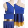 imageIDOPIP Metallic Color Block Praise Dance Overlay Dress for Women Asymmetrical One Shoulder Worship Tunic Liturgical DancewearRoyal Blue