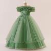imageIDOPIP Sequin Embroidery Flower Girl Maxi Dress for Wedding Party Birthday Princess Dresses Pageant Ruffle Cold Shoulder GownSage Green