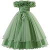imageIDOPIP Sequin Embroidery Flower Girl Maxi Dress for Wedding Party Birthday Princess Dresses Pageant Ruffle Cold Shoulder GownSage Green