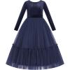 imageIDOPIP Embroidery Flower Girl Velvet Tutu Dress for Kids Princess Birthday Party Pageant Wedding Dresses Fall Winter ClothesNavy Blue  Smocked