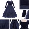 imageIDOPIP Embroidery Flower Girl Velvet Tutu Dress for Kids Princess Birthday Party Pageant Wedding Dresses Fall Winter ClothesNavy Blue  Smocked