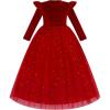 imageIDOPIP Embroidery Flower Girl Velvet Tutu Dress for Kids Princess Birthday Party Pageant Wedding Dresses Fall Winter ClothesRed Stars