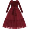 imageIDOPIP Embroidery Flower Girl Velvet Tutu Dress for Kids Princess Birthday Party Pageant Wedding Dresses Fall Winter ClothesWine Red  Smocked