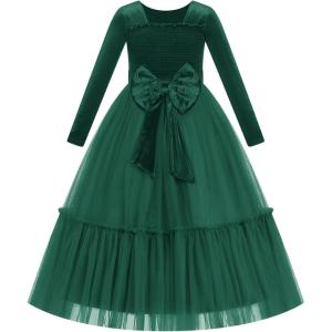 imageIDOPIP Embroidery Flower Girl Velvet Tutu Dress for Kids Princess Birthday Party Pageant Wedding Dresses Fall Winter ClothesEmerald Green  Smocked