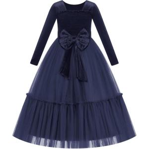 imageIDOPIP Embroidery Flower Girl Velvet Tutu Dress for Kids Princess Birthday Party Pageant Wedding Dresses Fall Winter ClothesNavy Blue  Smocked