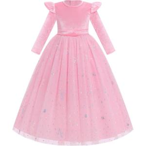 imageIDOPIP Embroidery Flower Girl Velvet Tutu Dress for Kids Princess Birthday Party Pageant Wedding Dresses Fall Winter ClothesPink Snowflake