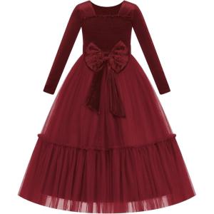 imageIDOPIP Embroidery Flower Girl Velvet Tutu Dress for Kids Princess Birthday Party Pageant Wedding Dresses Fall Winter ClothesWine Red  Smocked