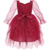 imageIDOPIP Toddler Baby Girls Velvet Tutu Dress Bowknot Ruffle Tulle Princess Christmas Birthday Party Dress Fall Winter ClothesWine Red  Star