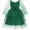 imageIDOPIP Toddler Baby Girls Velvet Tutu Dress Bowknot Ruffle Tulle Princess Christmas Birthday Party Dress Fall Winter ClothesEmerald Green  Star