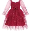 imageIDOPIP Toddler Baby Girls Velvet Tutu Dress Bowknot Ruffle Tulle Princess Christmas Birthday Party Dress Fall Winter ClothesWine Red  Star