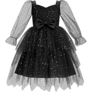 imageIDOPIP Toddler Baby Girls Velvet Tutu Dress Bowknot Ruffle Tulle Princess Christmas Birthday Party Dress Fall Winter ClothesBlack  Star