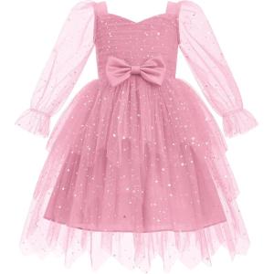 imageIDOPIP Toddler Baby Girls Velvet Tutu Dress Bowknot Ruffle Tulle Princess Christmas Birthday Party Dress Fall Winter ClothesDusty Pink  Star