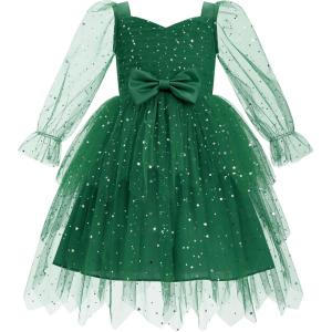 imageIDOPIP Toddler Baby Girls Velvet Tutu Dress Bowknot Ruffle Tulle Princess Christmas Birthday Party Dress Fall Winter ClothesEmerald Green  Star