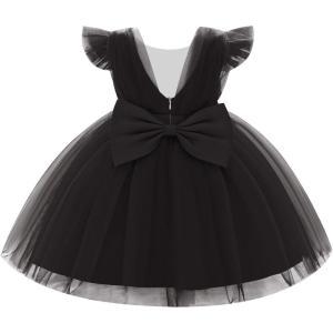 imageIDOPIP Birthday Dresses for Girls Toddler Ruffle Tulle Tutu Formal Wedding Party Flower Girl Dress Pageant Baby Bowknot GownBlack