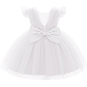 imageIDOPIP Birthday Dresses for Girls Toddler Ruffle Tulle Tutu Formal Wedding Party Flower Girl Dress Pageant Baby Bowknot GownWhite