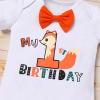 imageIDOPIP Jungle Theme 1st Birthday Outfit for Baby Boy Safari Animals Romper Suspenders Shorts with Tail Clothes Set for PhotoFox