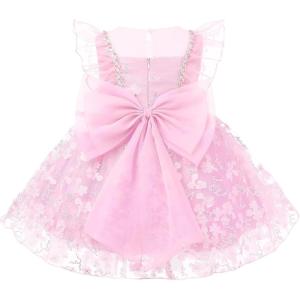 imageFlower Girl Flutter Bowknot Tutu Dress for Infant Baby Christening Baptism Formal Wedding Birthday Party Tulle DressesPink