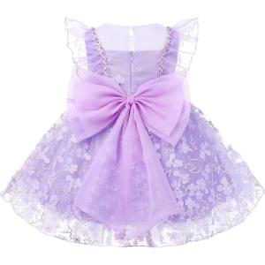 imageFlower Girl Flutter Bowknot Tutu Dress for Infant Baby Christening Baptism Formal Wedding Birthday Party Tulle DressesPurple