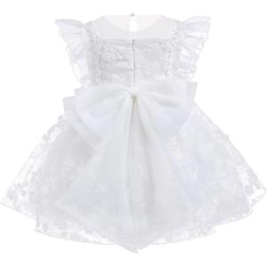 imageFlower Girl Flutter Bowknot Tutu Dress for Infant Baby Christening Baptism Formal Wedding Birthday Party Tulle DressesWhite