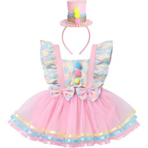imageIDOPIP Carnival Circus Costume for Kids Baby Girls Romper Tutu Dress Princess Birthday Party Dress up with Headband OutfitPink  Headband  Baby