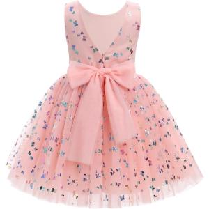 imageIDOPIP Toddler Baby Girls Sequin Butterfly Tutu Dress Princess Birthday Party Pageant Flower Girl Wedding VBackless DressesPeach Pink