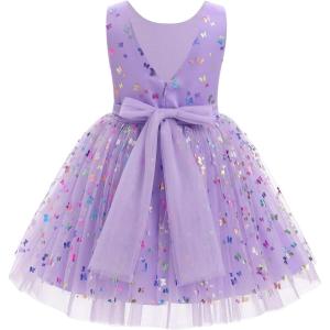 imageIDOPIP Toddler Baby Girls Sequin Butterfly Tutu Dress Princess Birthday Party Pageant Flower Girl Wedding VBackless DressesPurple