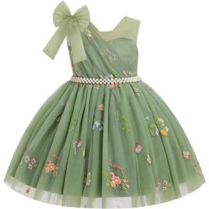 imageIDOPIP Toddler Flower Girl Dress Sequin Bowknot Pageant Wedding Princess Birthday Party Dresses Tulle Tutu Formal Ball GownSage Green
