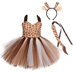imageToddler Kids Girls Jungle Safari Giraffe Theme Party Dress up Costume with Ears Headband and Tail Woodland Forest Themed Cosplay for Jungle Birthday Party Halloween Photo Shoot Giraffe 34 Years