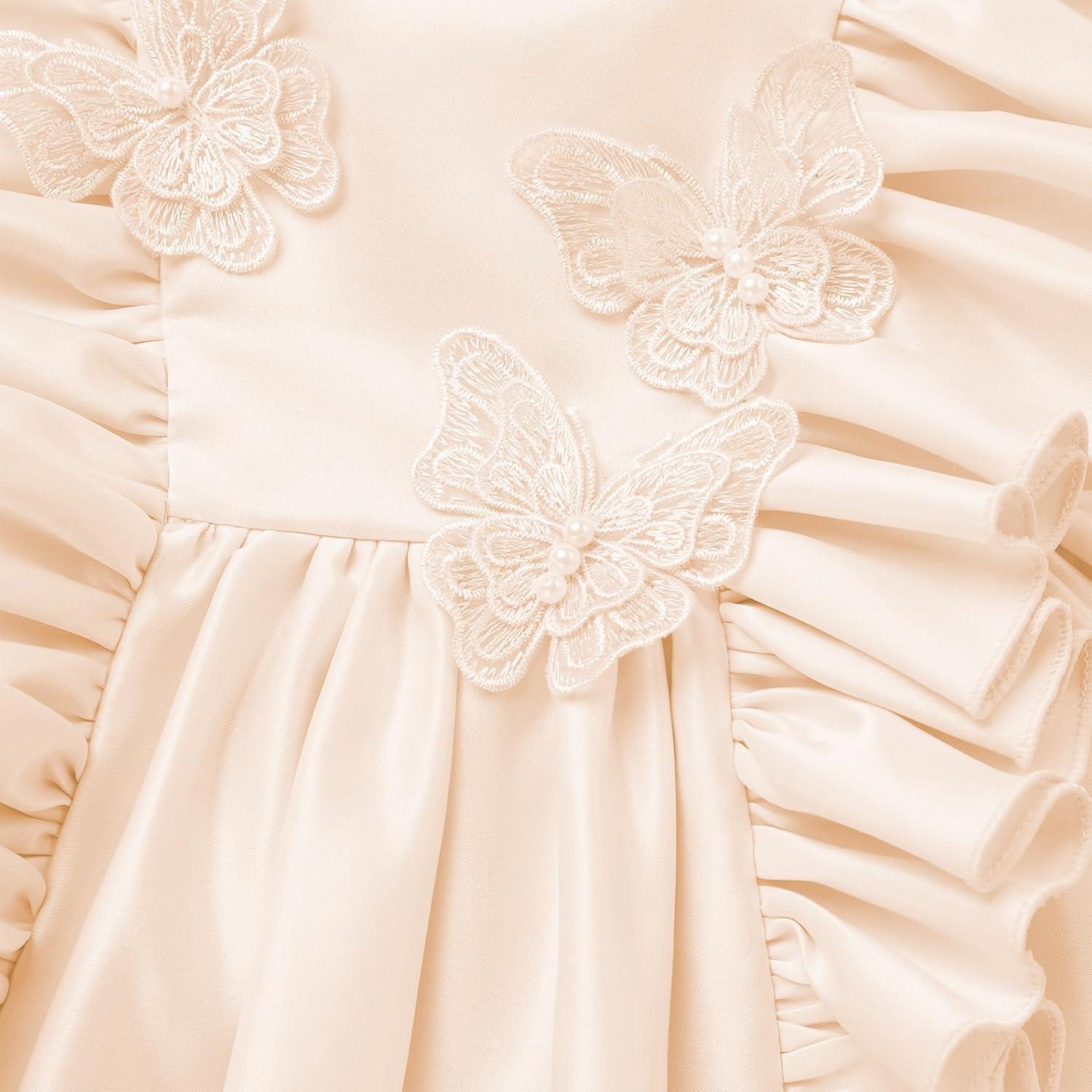 imageIDOPIP Flower Girl Butterfly Bow Tutu Dress for Kids Baby Princess Wedding Communion Birthday Party Pageant Baptism DressesChampagne