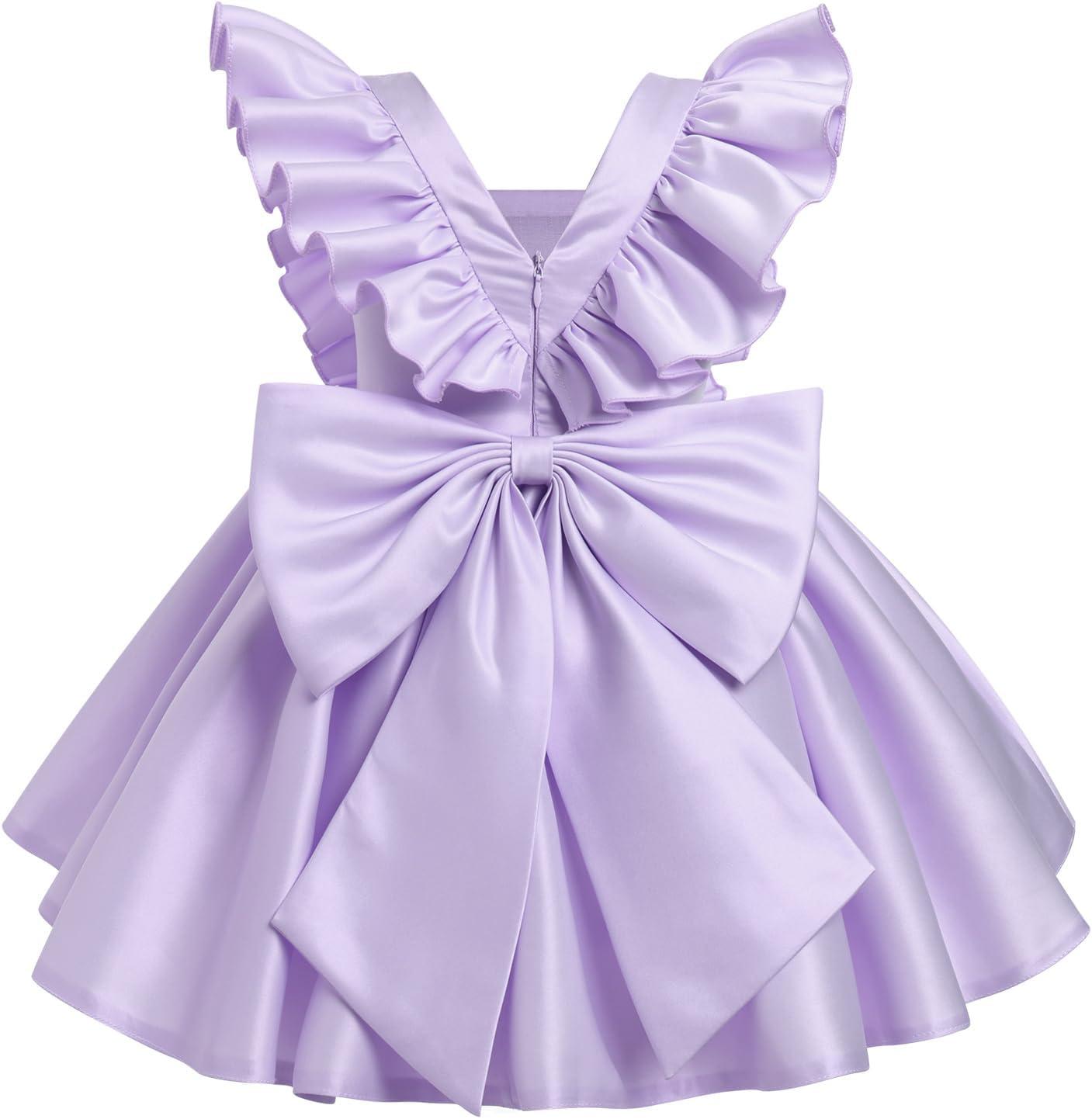 imageIDOPIP Flower Girl Butterfly Bow Tutu Dress for Kids Baby Princess Wedding Communion Birthday Party Pageant Baptism DressesPurple