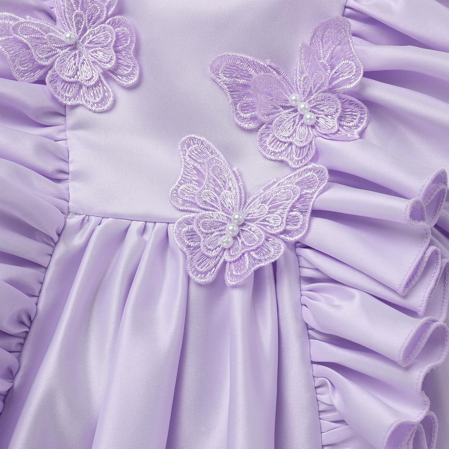 imageIDOPIP Flower Girl Butterfly Bow Tutu Dress for Kids Baby Princess Wedding Communion Birthday Party Pageant Baptism DressesPurple