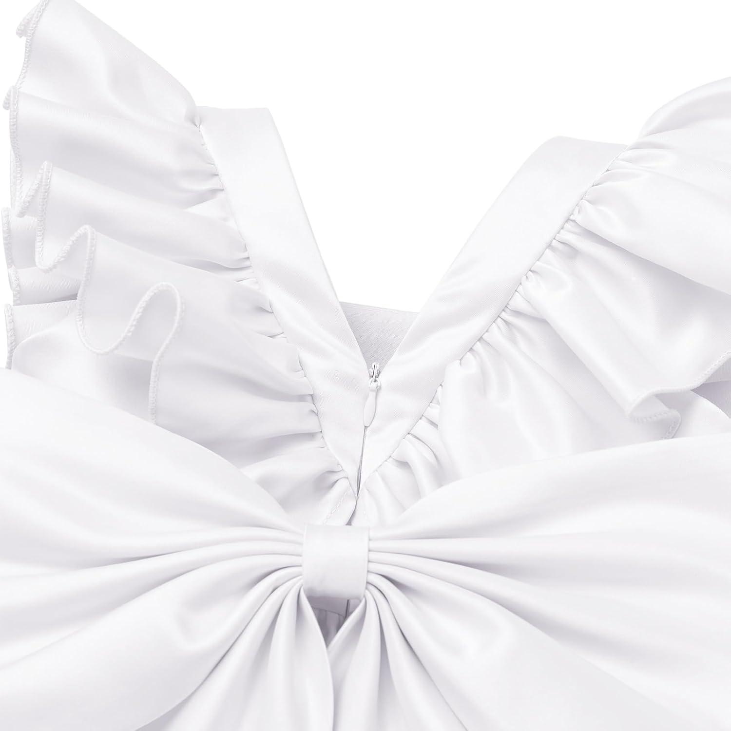 imageIDOPIP Flower Girl Butterfly Bow Tutu Dress for Kids Baby Princess Wedding Communion Birthday Party Pageant Baptism DressesWhite