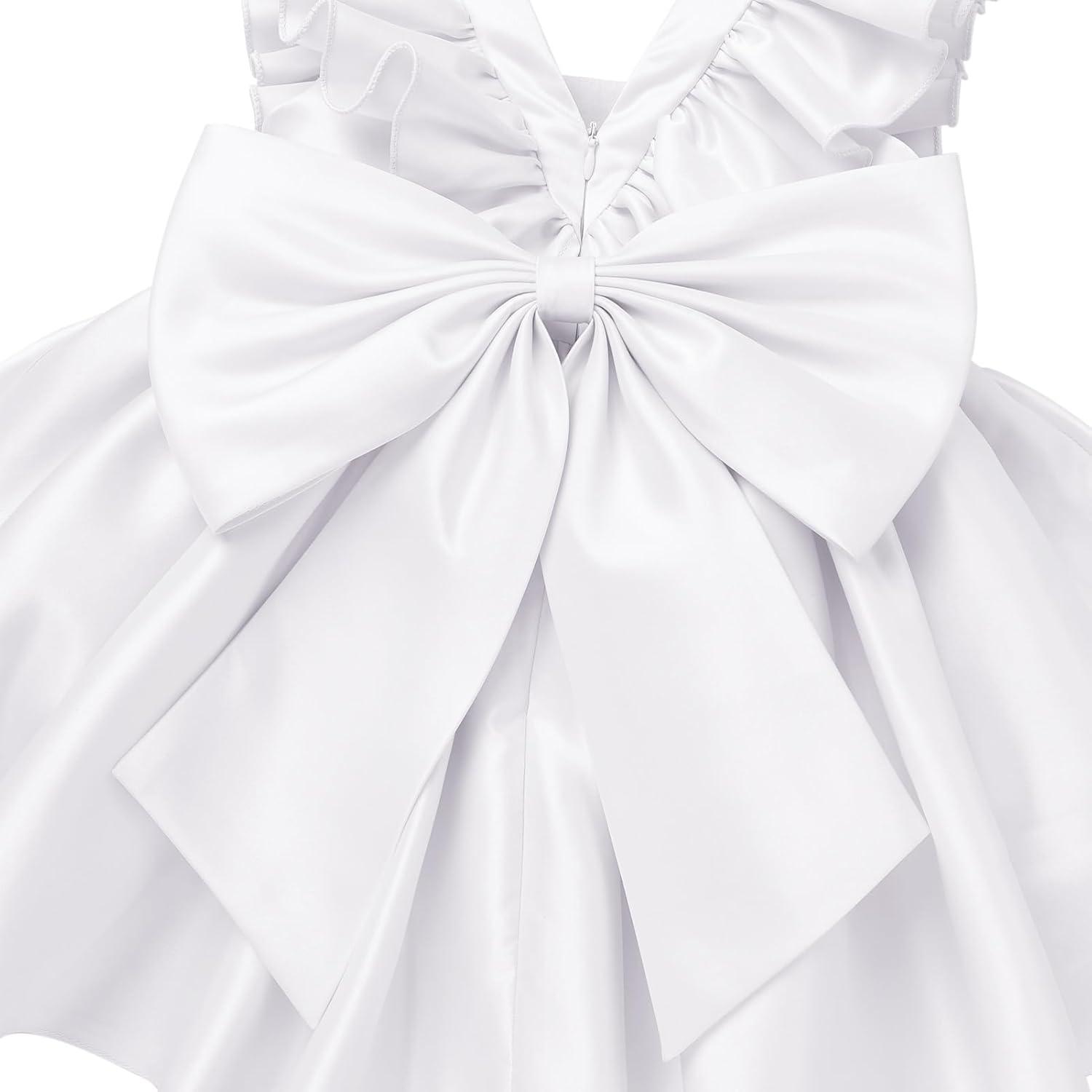 imageIDOPIP Flower Girl Butterfly Bow Tutu Dress for Kids Baby Princess Wedding Communion Birthday Party Pageant Baptism DressesWhite