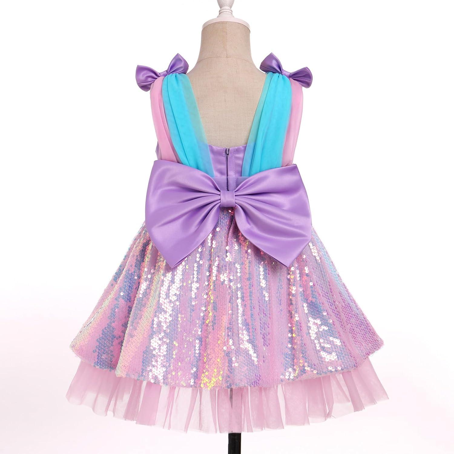 imageIDOPIP Toddler Baby Girls Sequin Bowknot Tutu Dress for Kids Wedding Pageant Birthday Party Communion Tulle Backless DressesPink