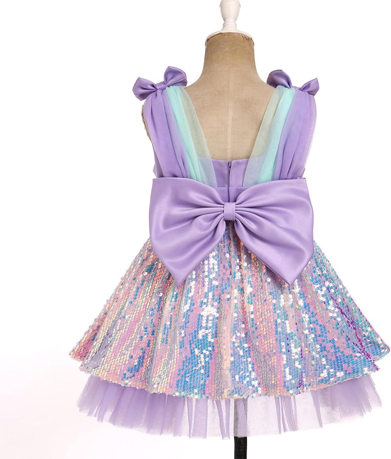 imageIDOPIP Toddler Baby Girls Sequin Bowknot Tutu Dress for Kids Wedding Pageant Birthday Party Communion Tulle Backless DressesPurple