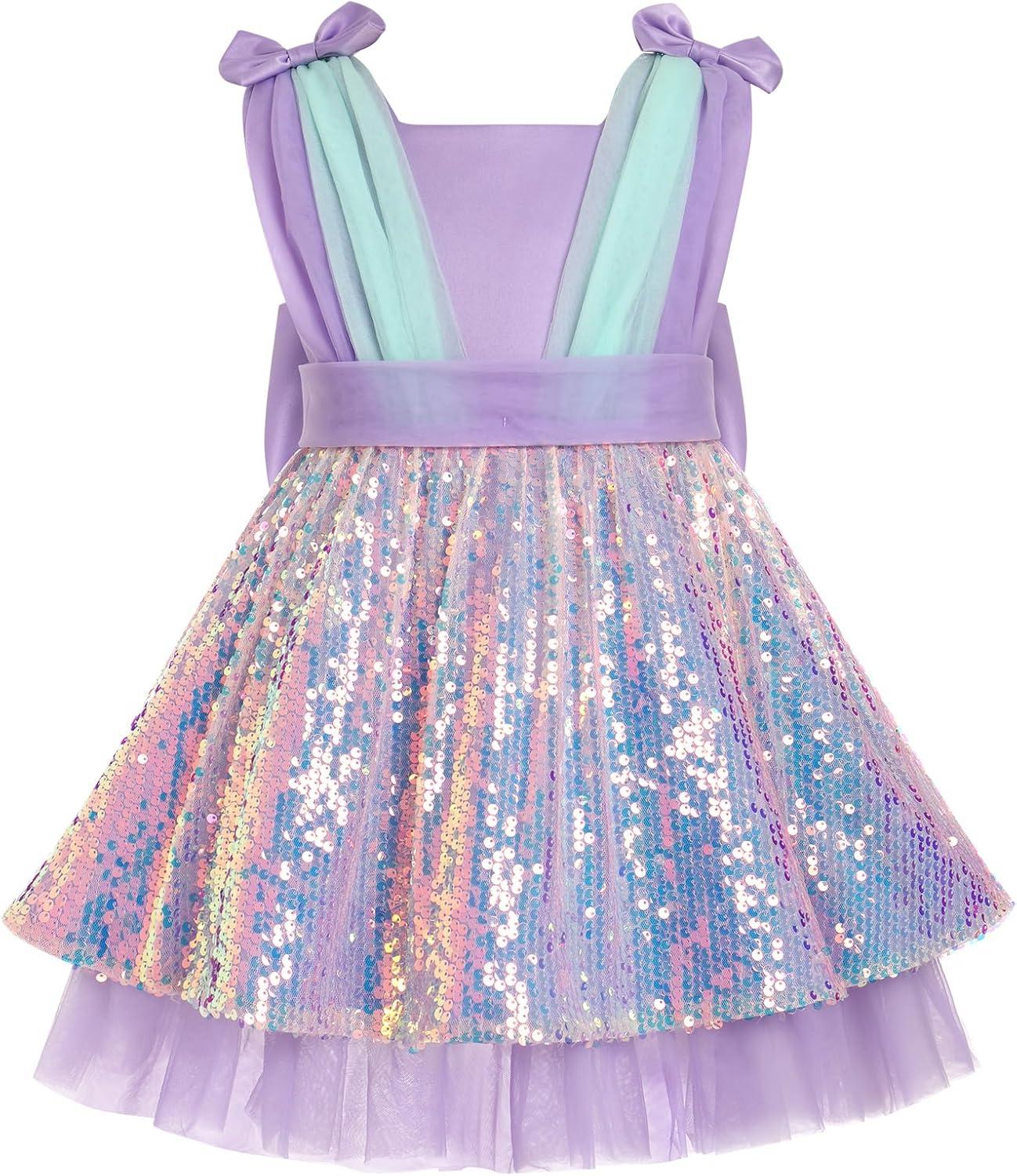imageIDOPIP Toddler Baby Girls Sequin Bowknot Tutu Dress for Kids Wedding Pageant Birthday Party Communion Tulle Backless DressesPurple