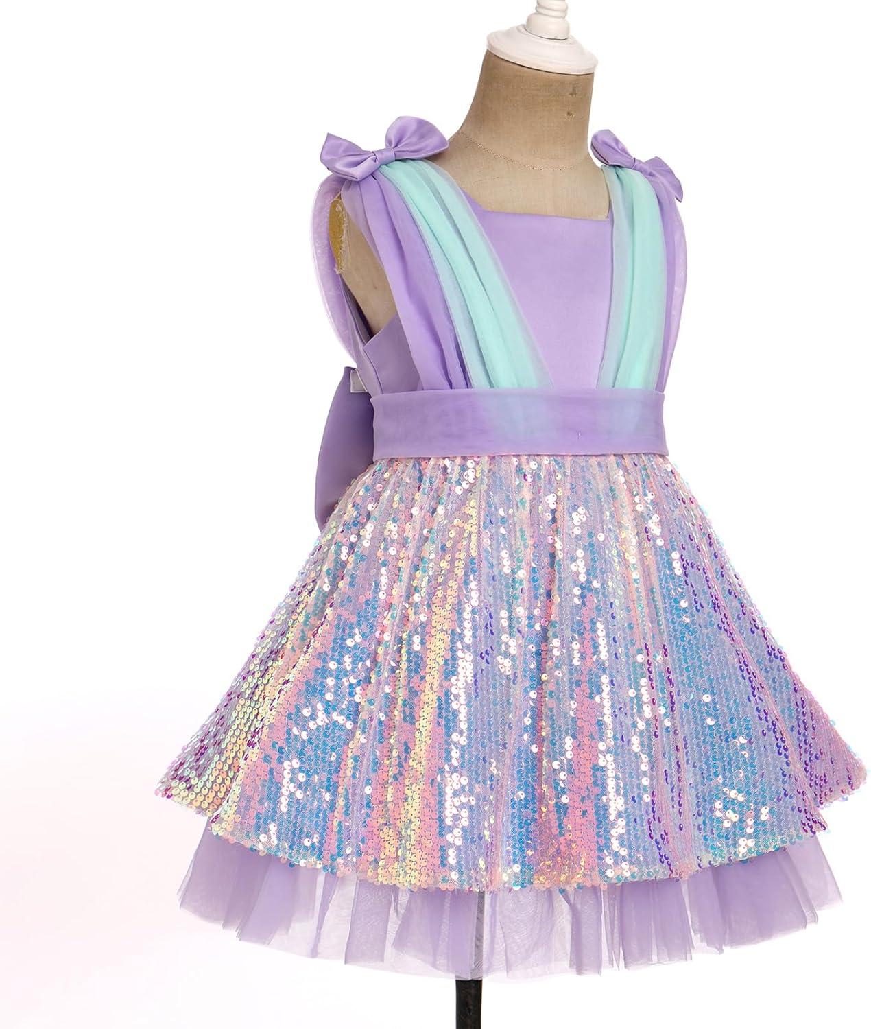 imageIDOPIP Toddler Baby Girls Sequin Bowknot Tutu Dress for Kids Wedding Pageant Birthday Party Communion Tulle Backless DressesPurple