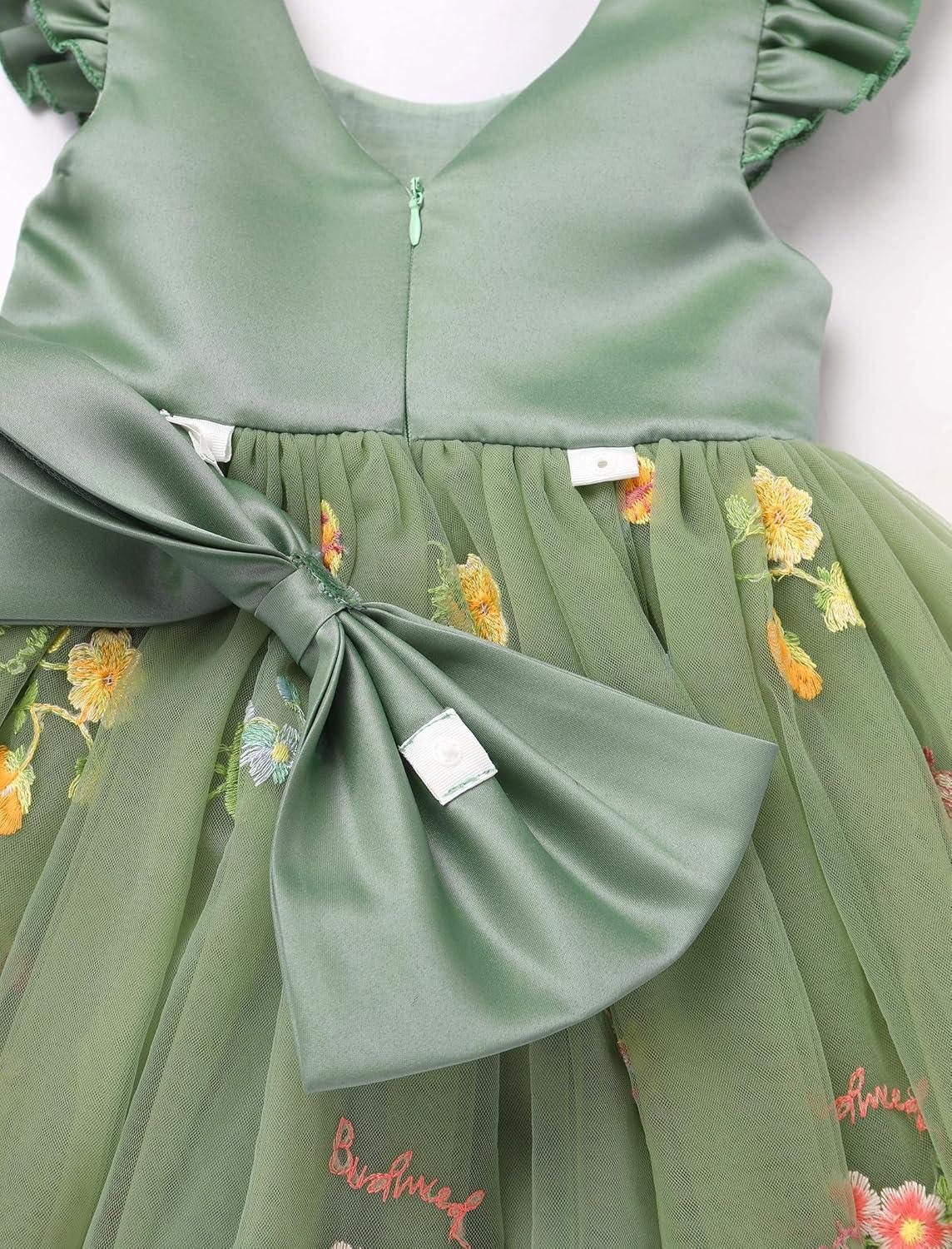 imageIDOPIP Toddler Baby Girls Tutu Dress Embroidery Strawberry Birthday Party Dresses Princess Pageant Bowknot Gown with HeadwearGreen