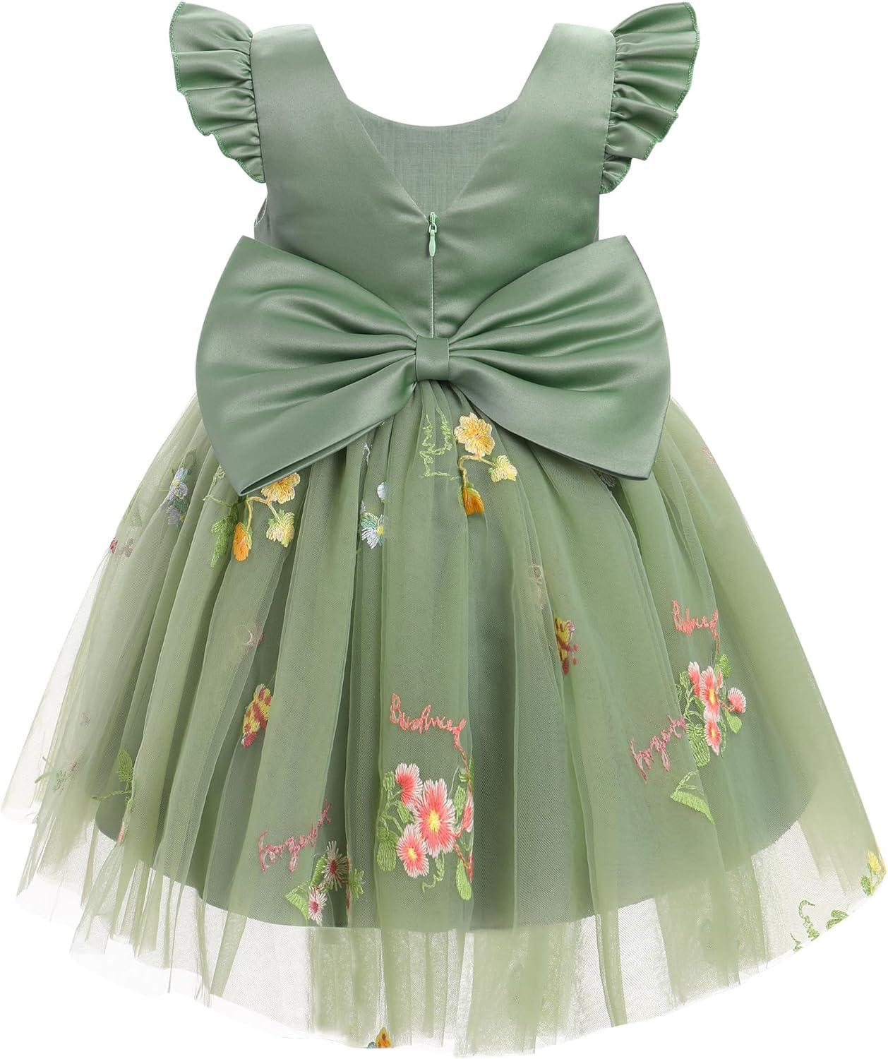 imageIDOPIP Toddler Baby Girls Tutu Dress Embroidery Strawberry Birthday Party Dresses Princess Pageant Bowknot Gown with HeadwearGreen