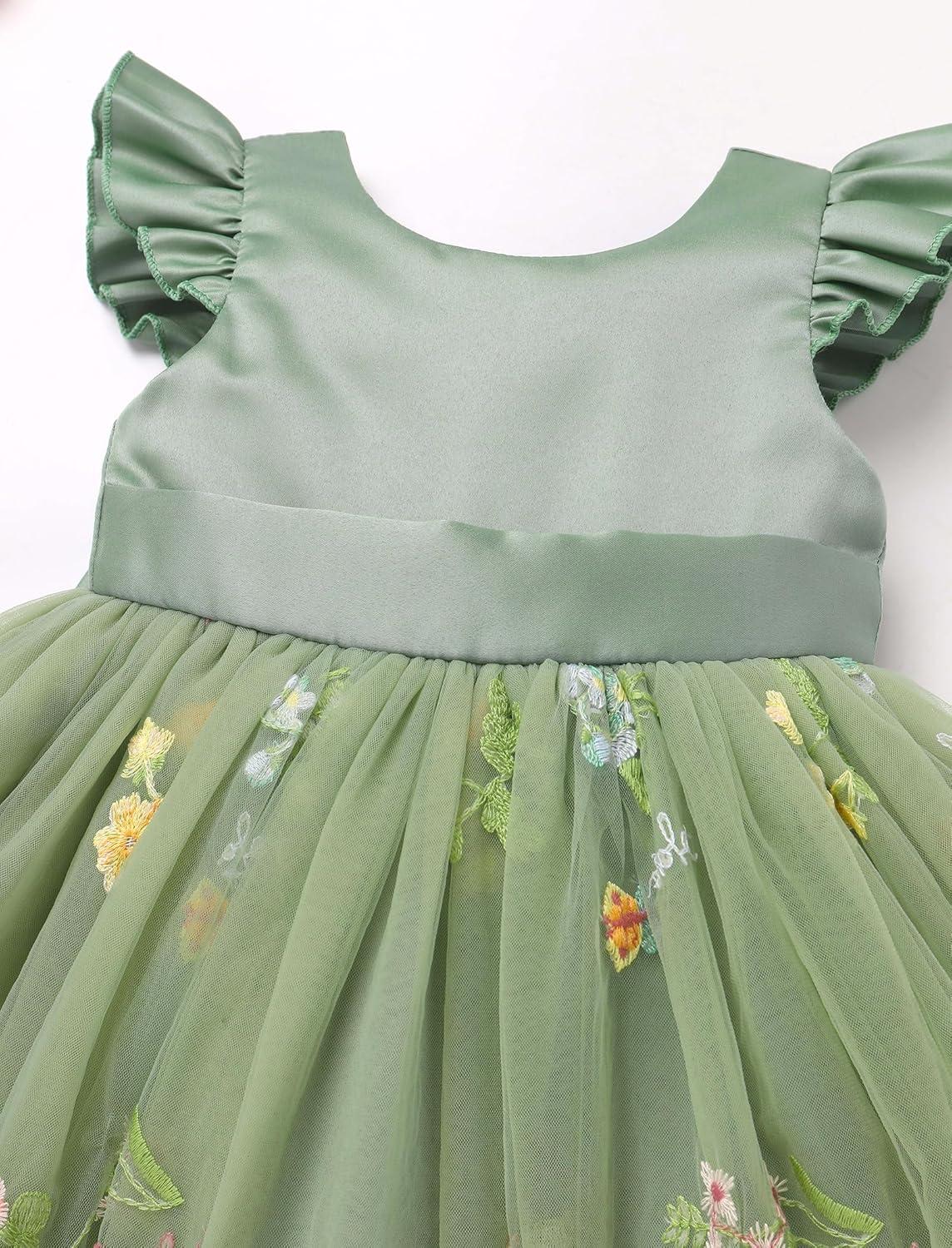 imageIDOPIP Toddler Baby Girls Tutu Dress Embroidery Strawberry Birthday Party Dresses Princess Pageant Bowknot Gown with HeadwearGreen