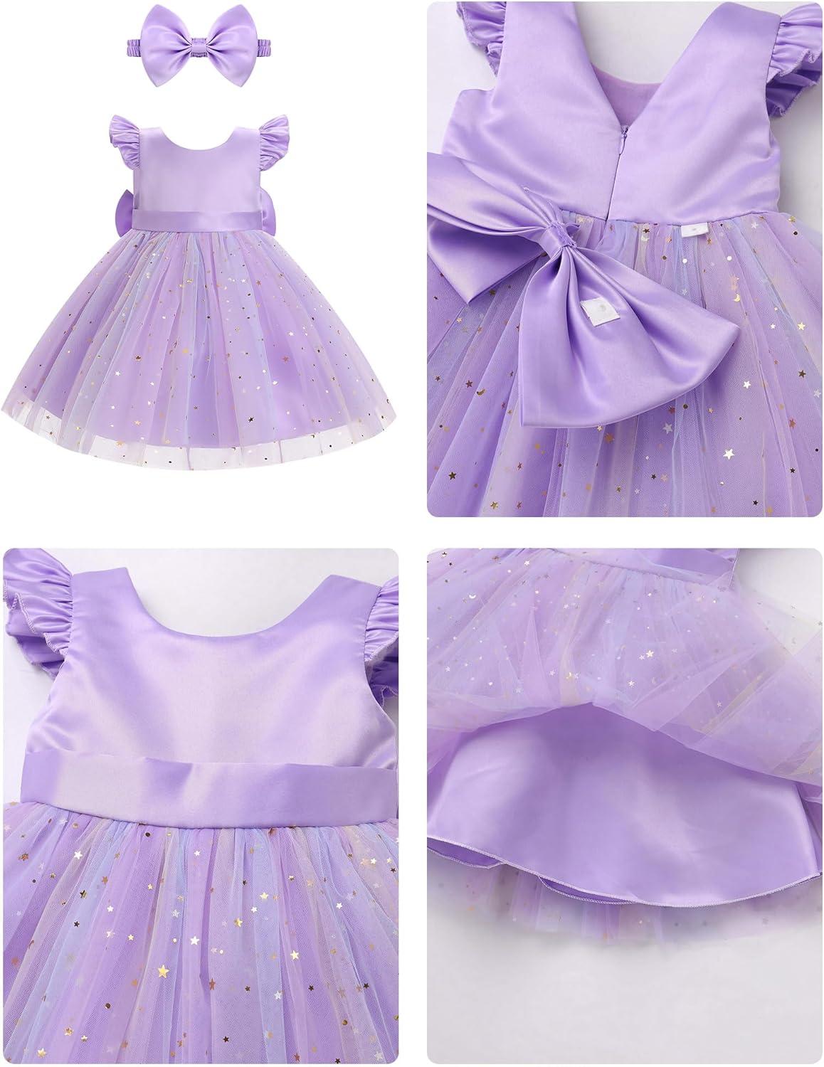 imageIDOPIP Toddler Baby Girls Tutu Dress Embroidery Strawberry Birthday Party Dresses Princess Pageant Bowknot Gown with HeadwearPurple