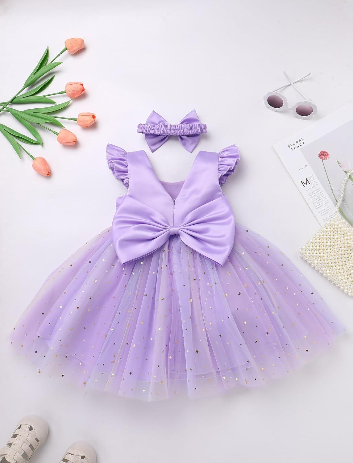 imageIDOPIP Toddler Baby Girls Tutu Dress Embroidery Strawberry Birthday Party Dresses Princess Pageant Bowknot Gown with HeadwearPurple