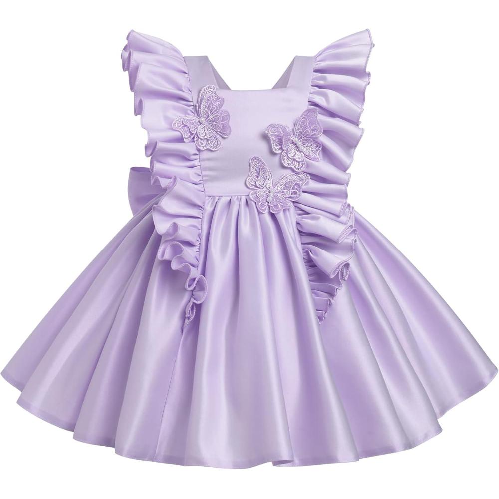 imageIDOPIP Flower Girl Butterfly Bow Tutu Dress for Kids Baby Princess Wedding Communion Birthday Party Pageant Baptism DressesPurple