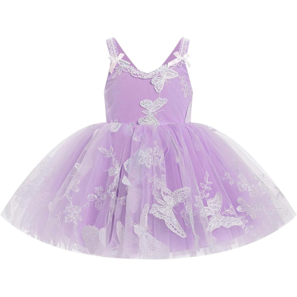 imageIDOPIP Toddler Baby Girl Butterfly Tutu Dress Tulle Smocked Princess Birthday Party Pageant Flower Girl Wedding Dresses 9M4TPurple