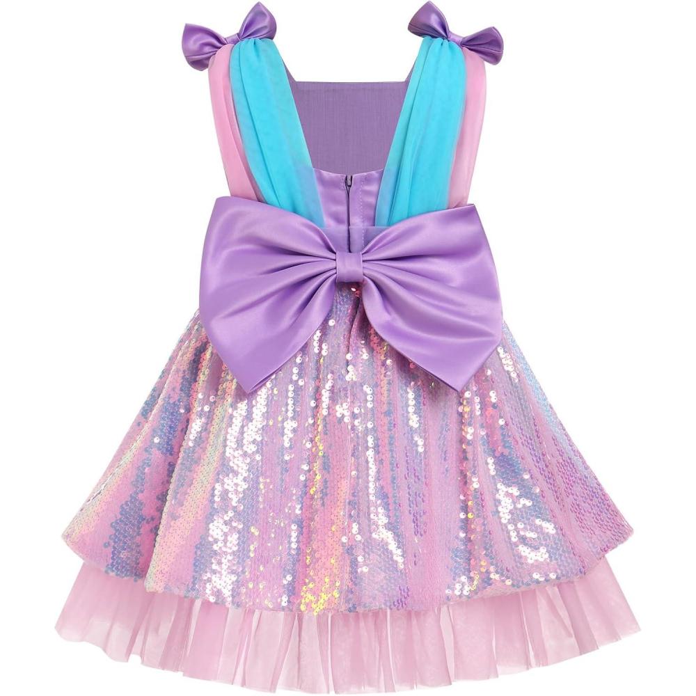 imageIDOPIP Toddler Baby Girls Sequin Bowknot Tutu Dress for Kids Wedding Pageant Birthday Party Communion Tulle Backless DressesPink