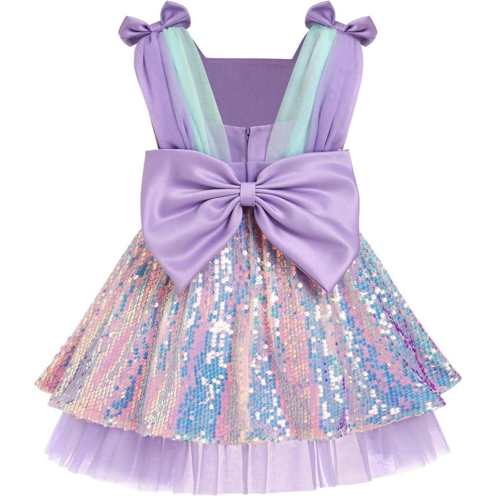 imageIDOPIP Toddler Baby Girls Sequin Bowknot Tutu Dress for Kids Wedding Pageant Birthday Party Communion Tulle Backless DressesPurple