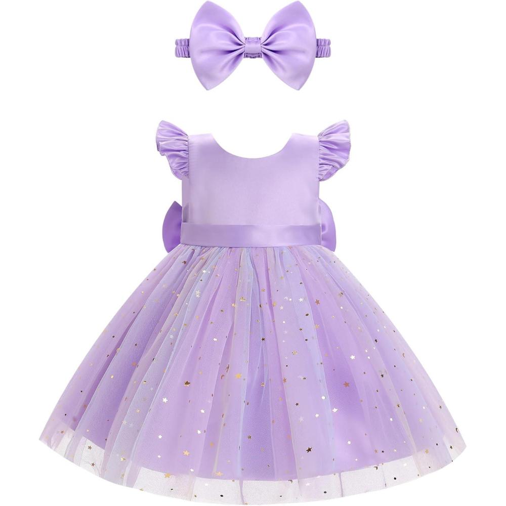 imageIDOPIP Toddler Baby Girls Tutu Dress Embroidery Strawberry Birthday Party Dresses Princess Pageant Bowknot Gown with HeadwearPurple